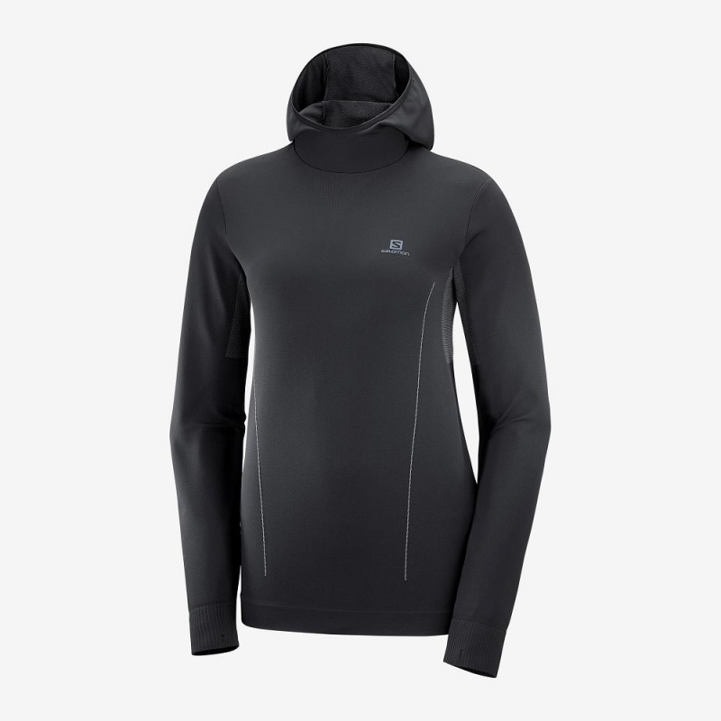 Salomon Essential Seamless Hette Langermet Skjorte Svarte | 93801-ZQRJ