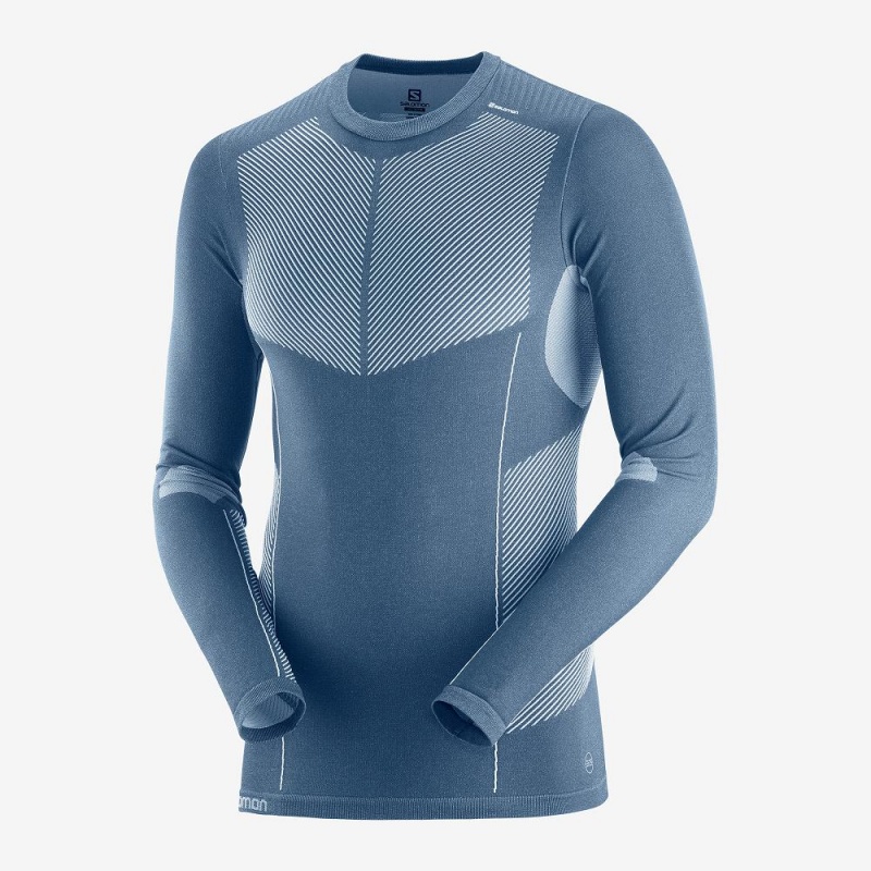 Salomon Primo Warm Seamless Tee M Topper Marineblå | 13408-KHSQ