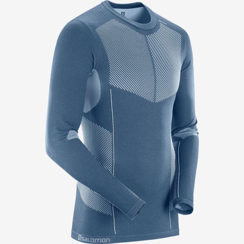 Salomon Primo Warm Seamless Tee M Topper Marineblå | 13408-KHSQ