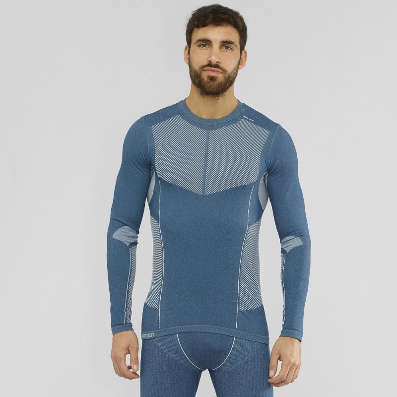 Salomon Primo Warm Seamless Tee M Topper Marineblå | 13408-KHSQ