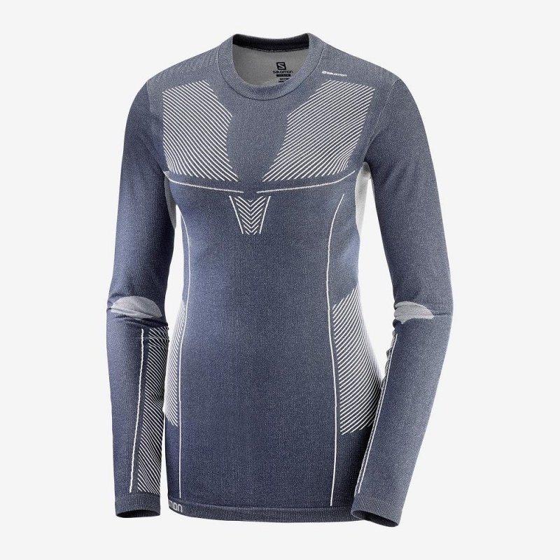 Salomon Primo Warm Seamless Tee W Topper Marineblå | 36170-AFHN